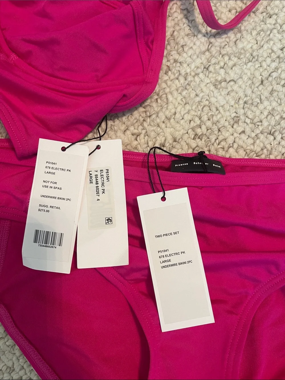 NWT Proenza Schouler Electric pink Bright Magenta Underwire Bustier Bikini Set L